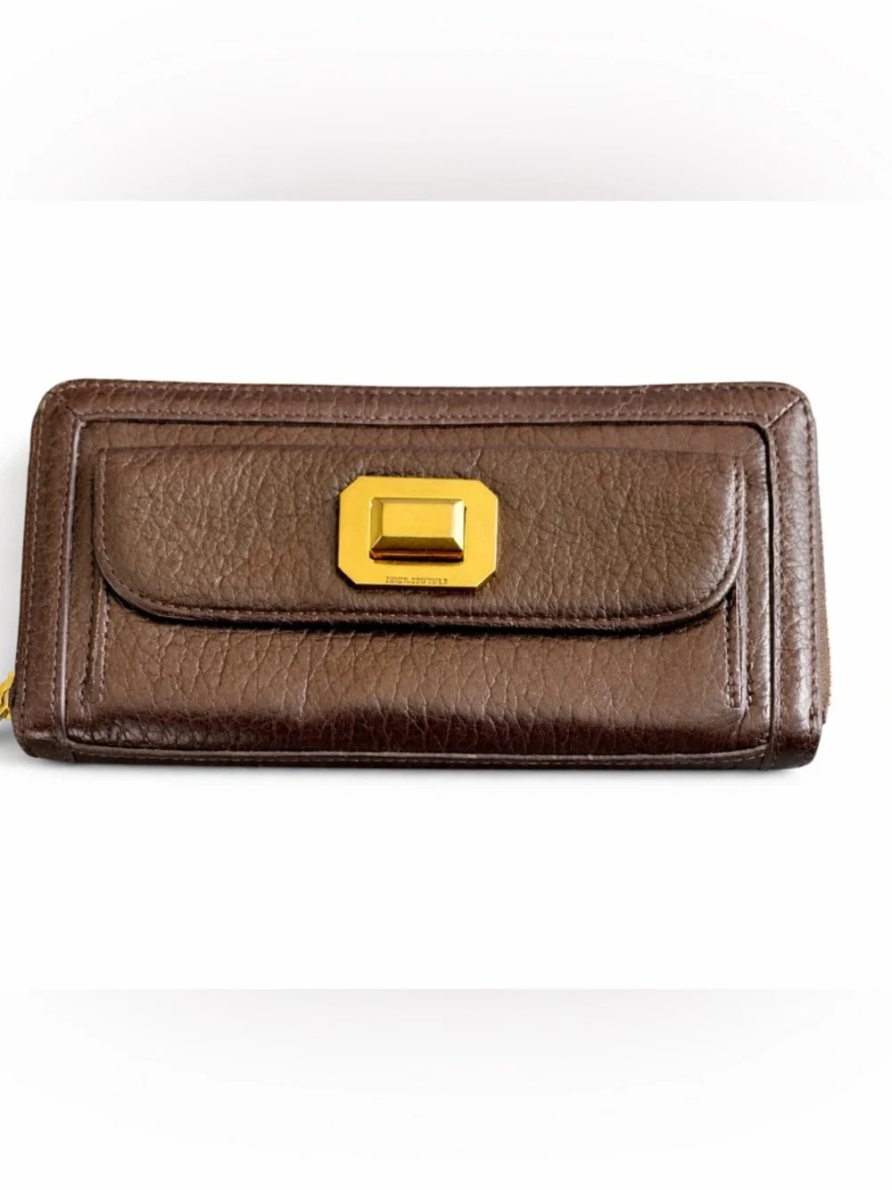 Juicy Couture Brown Leather Turn Lock Zip Around Wallet